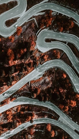 arial view of mountain road